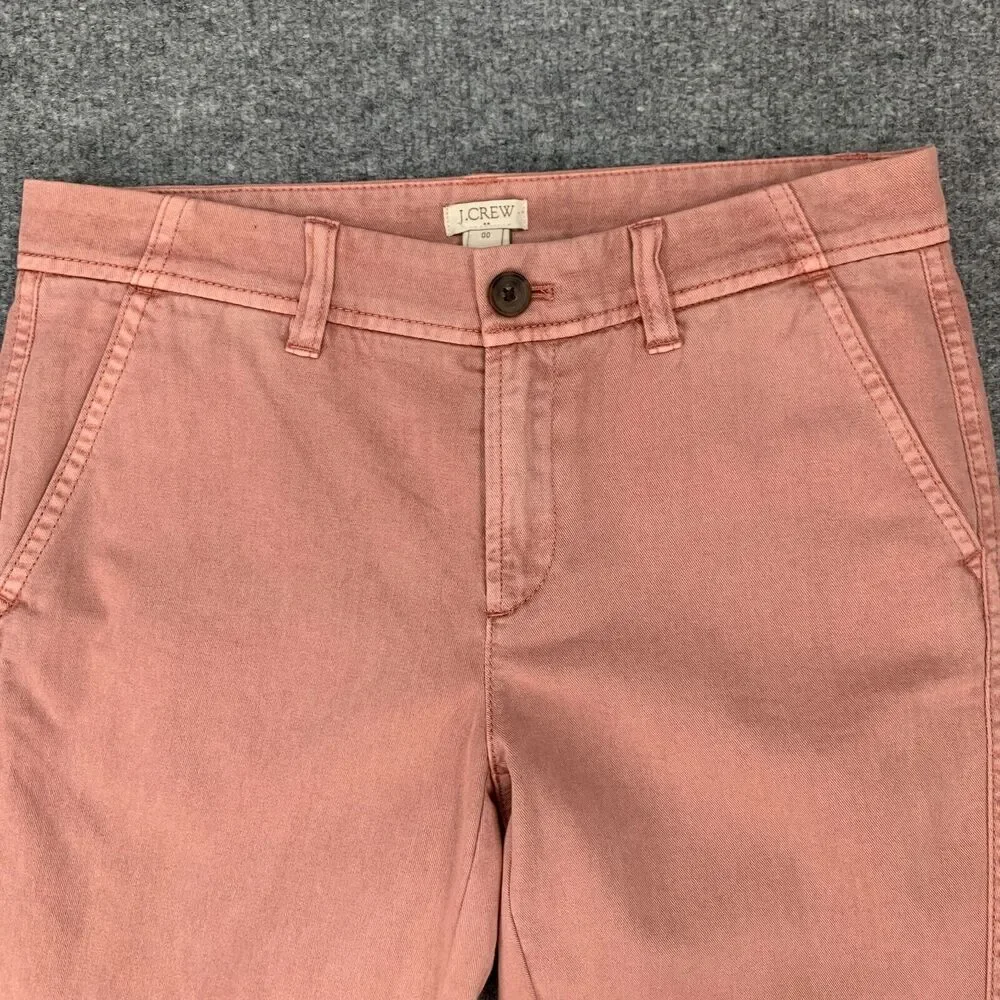 J. Crew Sunwashed Slim Chino Pants Womens 00 Pink Mid Rise Zip Fly Cotton Ankle